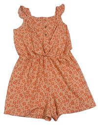Oranžový kvetovaný ľahký kraťasový overal zn. Matalan