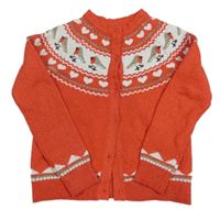Červeno-bílý propínací svetr se vzorem a ptáčky Matalan
