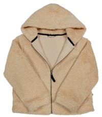 Meruňková kožešinová podšitá propínací mikina s kapucí 