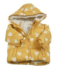 Okrová šušťáková zimná bunda so srdiečkami a kapucňou F&F