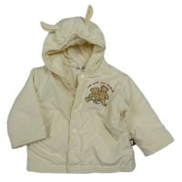 Smotanová šušťáková zateplená bunda s medveďmi a kapucňou