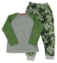 Zeleno-sivé fleecové vzorované pyžama Bluezoo