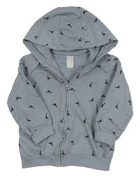 Šedomodrá vzorovaná prepínaci mikina s dinosaurami a kapucňou H&M