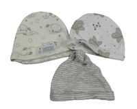 3x čepice - bílá s hvězdami + bílá s Dumbem + bílo-šedá pruhovaná 