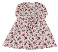 Bílo-růžové květované bavlněné šaty 