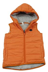 Oranžová šusťáková zateplená vesta s kapucí Topolino