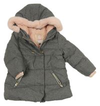 Šedá šusťáková zimní bunda s kapucí s kožešinou C&A