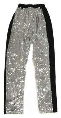 Střibrno-čierne ľahké flitrové nohavice