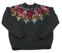 Tmavošedý svetr s barevnými flitry F&F