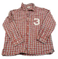 Červeno-bílá kostkovaná košile s číslem 