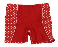 Červené nohavičkové plavky s bodkami a všitými slipy