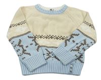 Béžovo-svetlomodrý sveter so vzorom TCM