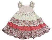 Smetanovo-ružové šaty s pírky a kvetmi