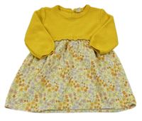 Hořčicové svetrové šaty s květovanou sukní LC Waikiki