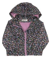 Černo-barevná květovaná šusťáková jarní bunda s kapucí H&M