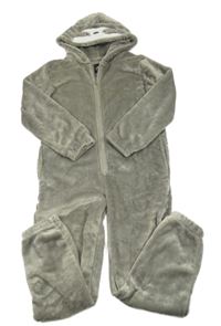Šedo-bílá plyšová kombinéza s kapucí - lenochod 
