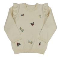 Smetanový svetr s bambulkami a volánky George