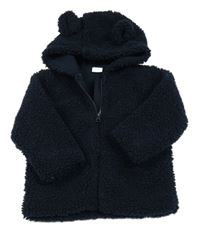 Tmavomodrá huňatá podšitá bunda s kapucňou s uškami F&F