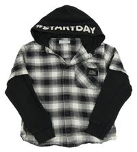 Černo-bílá kostkovaná košile s teplákovými rukávy a kapucí Zara