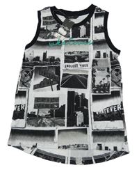 Nové - Bílo-černé tílko s obrázky a nápisem George