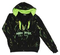 Čierno-zelená prepínaci mikina s bleskami a kapucí - Monster