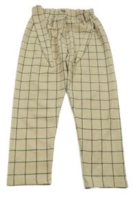 Béžovo-čierne kockované ľahké nohavice s opaskom Primark