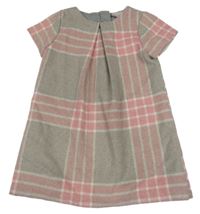 Sivo-ružovo-biele kockované vlnené šaty Next