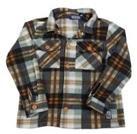 Šedo-černo-oranžová kostkovaná fleecová košilová bunda 