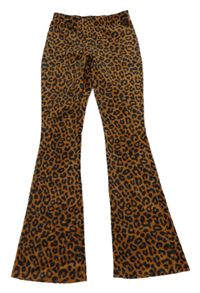 Hnědo-černé sametové flare legíny s leopardím vzorem 