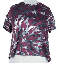 Dámské vínovo-tmavošedé vzorované sportovní crop tričko Adidas 