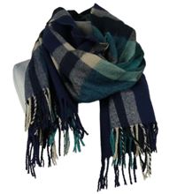 Dámská modro-tmavomodrá kostkovaná šála s třásněmi 
