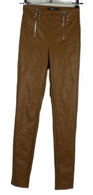 Dámske medové koženkové tregíny so zipy FB Sister