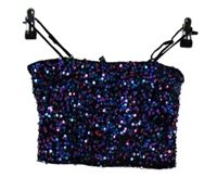 Dámsky čierny zamatový crop slávnostný top s flitrami Sinsay