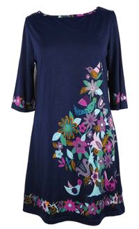 Dámské tmavomodré šaty s květy a ptáčky Apricot 