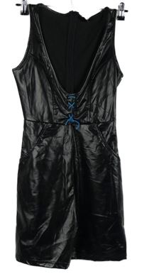 Dámský černý latexový kraťasový overal se šněrováním Shein 