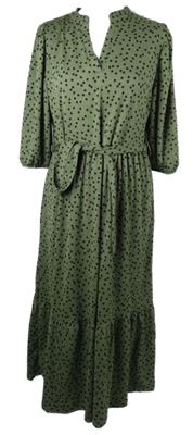 Nové - Dámské khaki puntíkované midi šaty s páskem Nutmeg