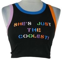Dámský černo-oranžovo-modrý crop top s nápisem Shein 