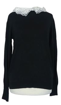 Dámsky čierny sveter s čipkovým golierikom Dorothy Perkins