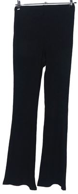 Dámske čierne rebrované zvonové nohavice H&M