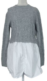 Dámska sivo-biela svetrovo/plátěná tunika New Look