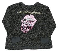 Šedé triko s leopardím vzorem a Rolling Stones s překlápěcími flitry Next