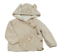 Béžový podšitý propínací svetr s medvědem a kapucí Mothercare
