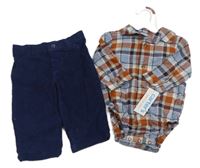 Nové- 2set- kostkované košilové body+ tmavomodré manšestráky Carter's