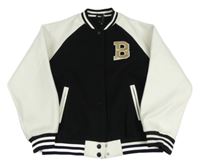 Čierno-biela flaušová jarná baseballová bunda s písmenem New Look