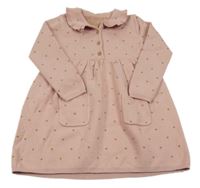 Ružové bodkovaná é pletené šaty s golierikom George