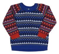 Modro-béžovo-červený vzorovaný svetr M&S