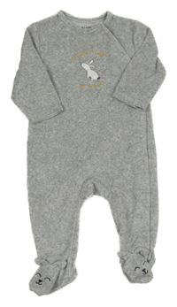 Světlešedý žebrovaný sametový overal s králíčkem Kiabi