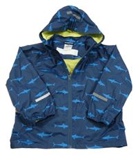 Tmavomodrá šusťáková jarní bunda se žraloky a kapucí Impidimpi