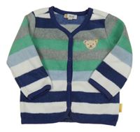 Farebná pruhovaná fleecová prepínaci mikina s medvěďom