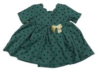 Zelené bodkovaná é teplákové šaty s mašlou